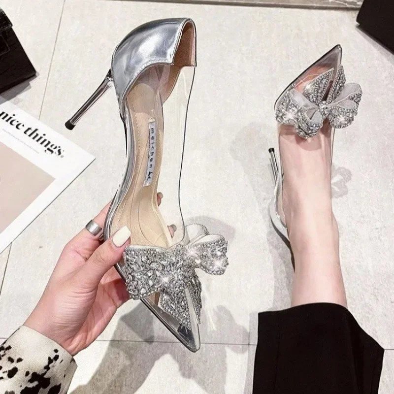Pointed Crystal Fairy Ladies Wind Sandals Rhinestone Butterfly-knot Transparent High Heel Women Sandals Fashion Shoes 2024 241031