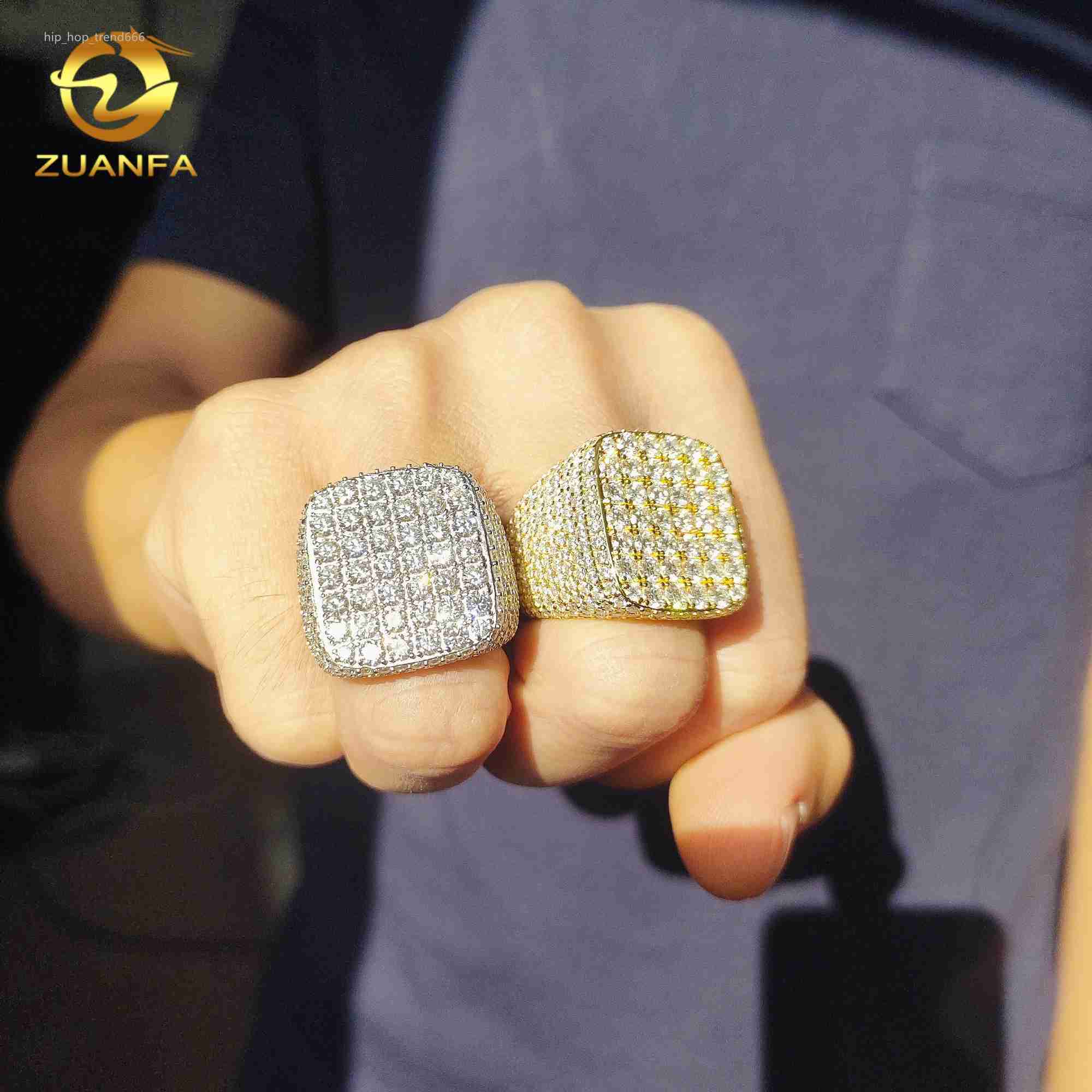 Iced out fashion jewelry men hip hop engagement moissanite rings 925 silver square shape baguette moissanite diamond rings