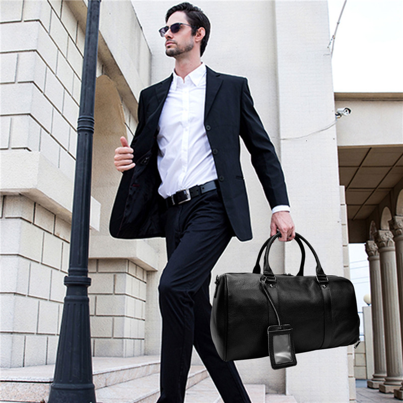 Fashion Genuine Duffel Big Cow Leather Men Women Business Travel Bag Black Large Shoulder Weekend Lage Bags 231123 a594