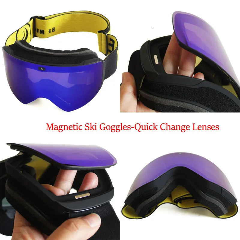 Magnetic Ski Goggles with Double Layer Polarized Lens Skiing Anti-fog UV400 Snowboard Goggles Men Women Ski Glasses Eyewear 241031