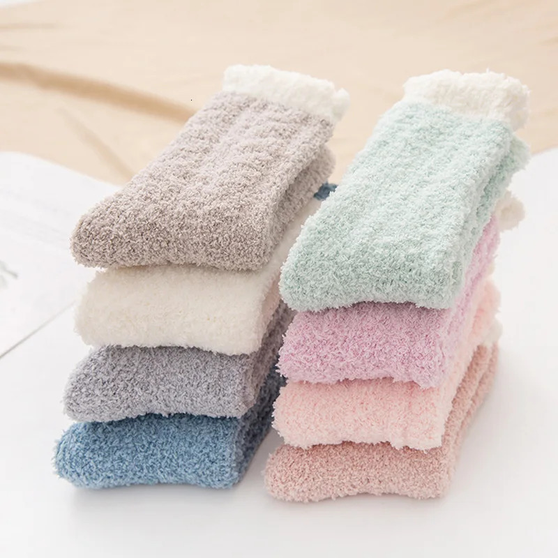 4 Pairs Women Winter Warm Fuzzy Socks Thick Thermal Solid Soft Fluffy Socks Cute Fashion Slipper Home Floor Sleeping Socks 241031