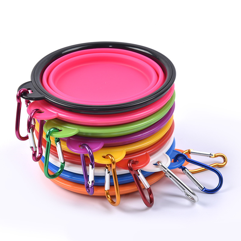 Pet Dog Bowls Folding Portable Dog Food Container Silicone 350ML Pet Bowl Puppy Collapsible Bowls Pet Feeding Bowls with Climbing Buckle