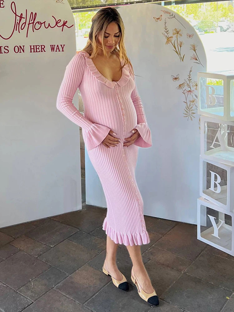 Elegant Knitted Women Long Dresses Casual Long Lantern Sleeve Female Robe Autumn Single-breasted Hip Package Ladies Streetwear 241031