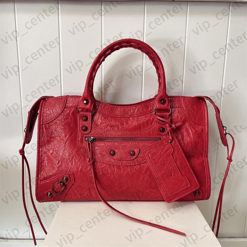 Top Lambskin Designer For Women Motorcycle City Multiple Sizes Tote Bags Rivet Shoulder Bag Strap Classics Pleated With Mirror 666