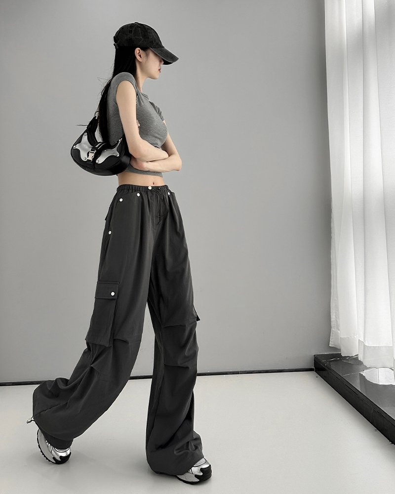 High Street drawstring work trousers women autumn thin section loose ins trend sweet cool wind straight leg drawstring casual trousers