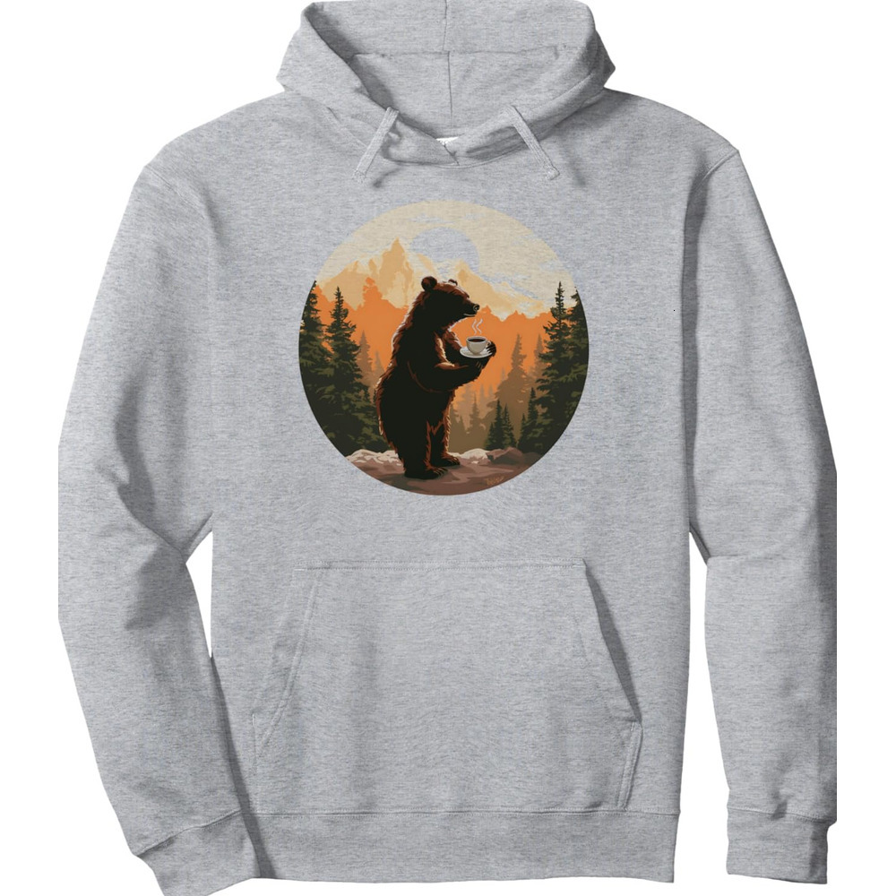 Hoodie for Mens Womens Bear Mountain Coffee Hiking Camping Outdoor Nature Lover Pullover Hoodie Graphic Hoodies sweatshirt Warm Hip Hop cool