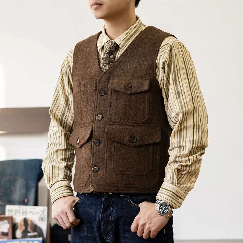 Red Tornado Heritage Style Wool Tweed Vest Outdoor Men's Multi-Pocket Work Waistcoat