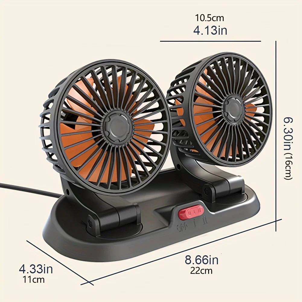 New EAFC 5V 12V 24V Car Coog 360 Adjustable Dual Head Air USB 2Speeds Automotive Electric Fan For Dashboard RV Truck