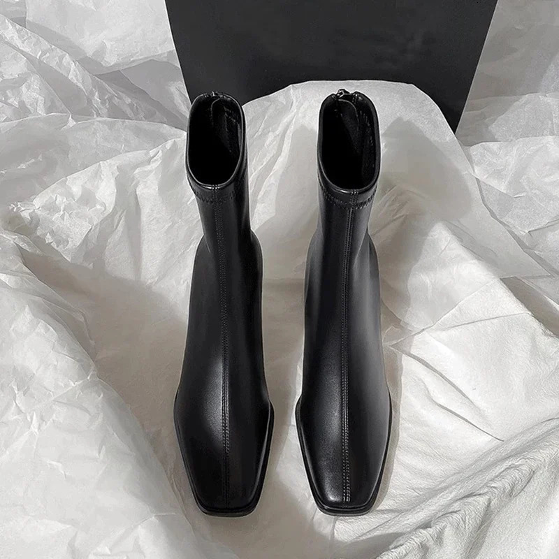 Vintage Warm Cotton Women Ankle Boots Fashion Elegant Square Toe Shoes Autumn Winter Thick Heel Womens Short Booties 241030