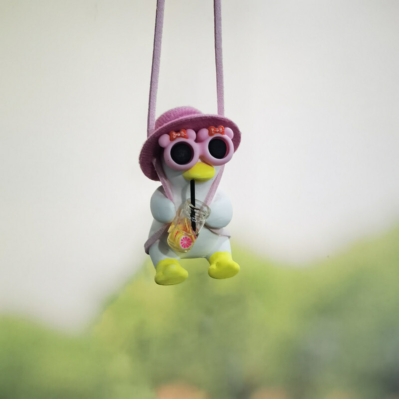 New Anime Pink Swing Duck Decoration Pendant Cute Auto Rearview Mirror Hanging Ornament For Women Car Ineriror Accessories