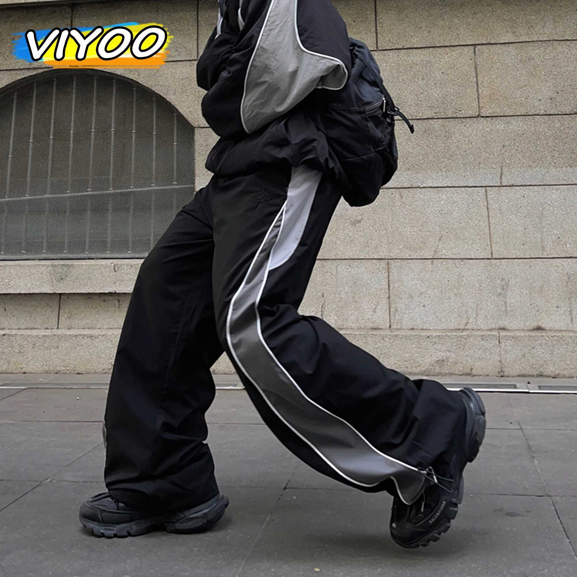 Men's Pants Mens Y2K clothing track clothing loose wide leg cargo jogging track pants couple Korean fashion clothing sports pants Techwear womens J241031