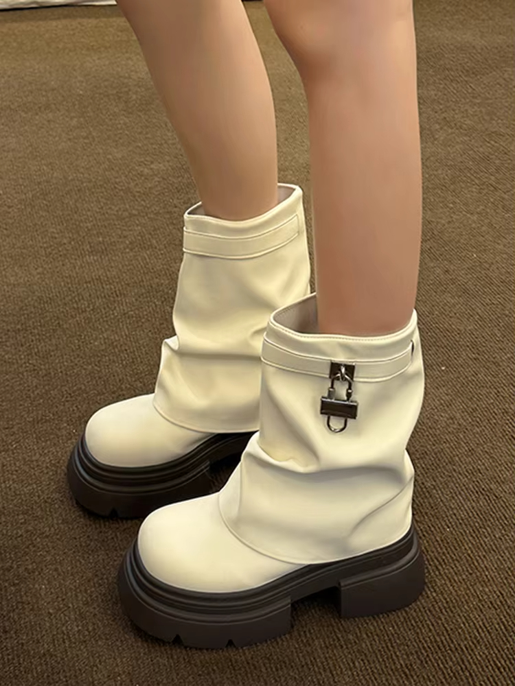 High Sense Martin Waterproof Non-Slip Executive Rain British Style Ankle Women's Platform Fashion Square Rubber Solid Color Boots
