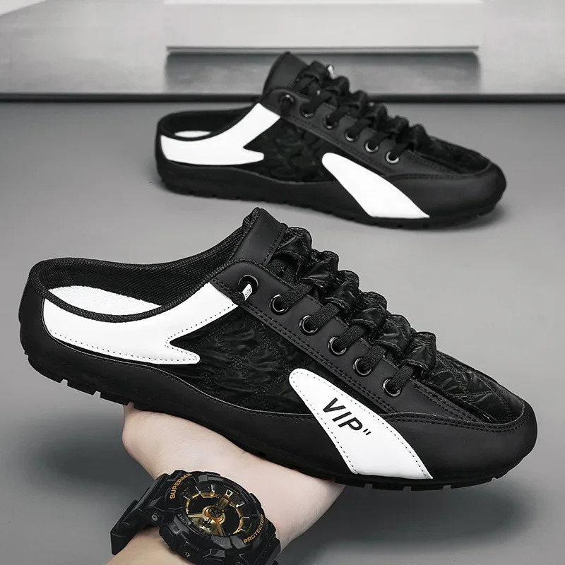 Trendy Half Slippers Flat Casual Shoes for Men Classic Summer Slippers Mans Flats Concise Mens Sneakers Slip-on Male Slippers 241031