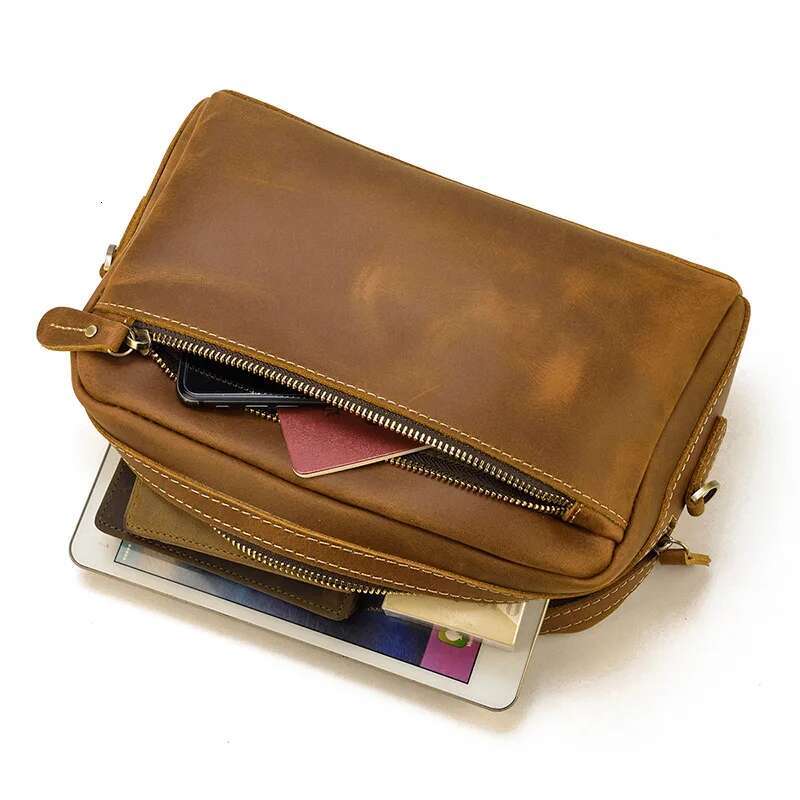 Crazy Horse Men Small Messenger Crossbody Shoulder Father Husband Gift Real Leather Storage Bag