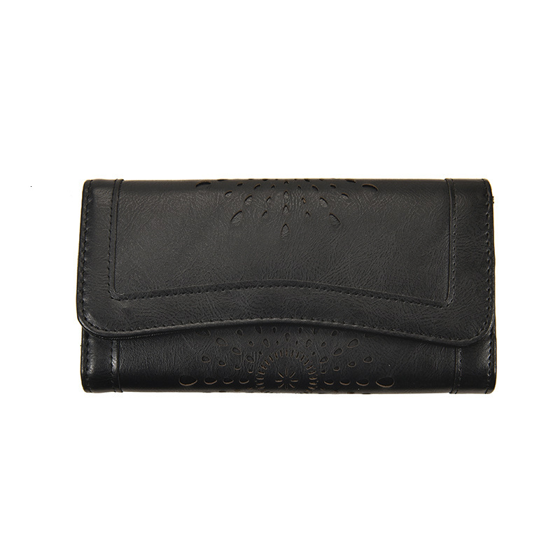New designer oil wax PU handheld fashionable hollowed out women's mid to long money bag