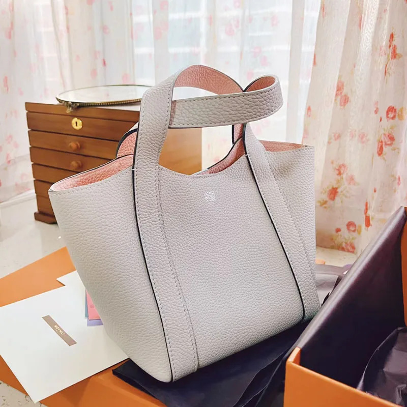 Women's Bucket | Double-Sided Vegetable Basket hot Mon Litchi Grain Cowhide Small Handbag