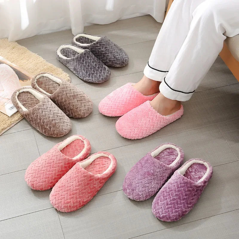 Womens indoor slider warm plush home female slider autumn winter shoes home flat home soft slider bedroom Y 241031