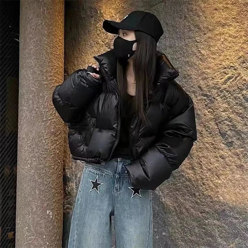 2024 Korean Parkas Puffy Coats Women Bomber Fashion Korean Winter Thick Warm Simple Shorts Coats Streetwear All Match Chic J 241031