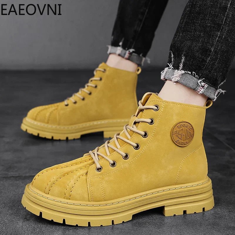 Long boots mens boots lace up anti slip high elastic velvet thick British EAEOVNI explosive winter boots 241031