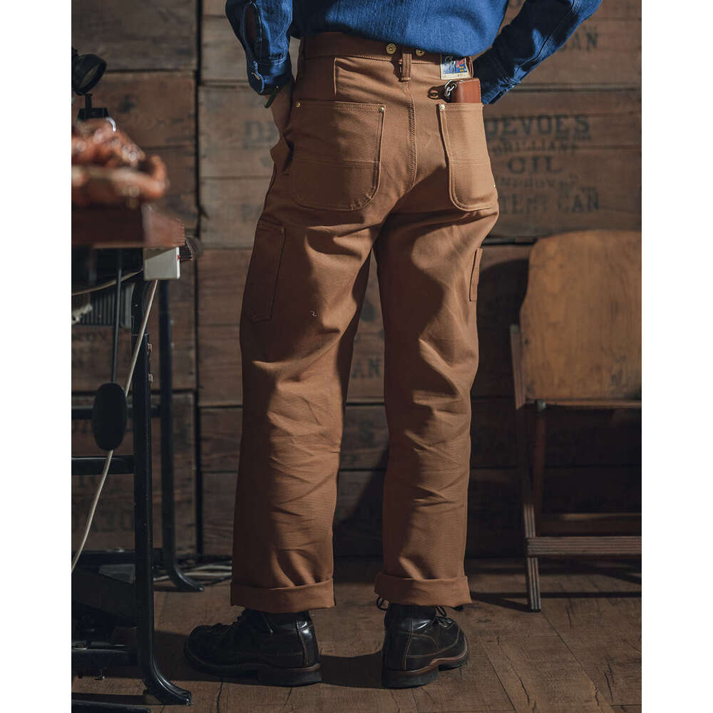 Bronson Double Knee Work Pants High Waist Vintage Red Style Canvas Trousers Men