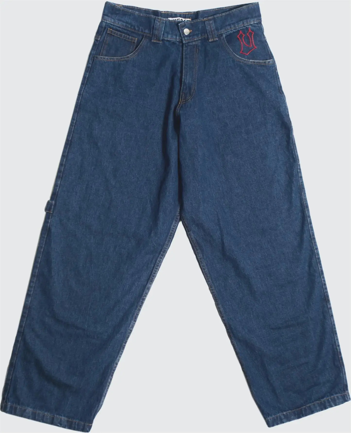 Vintage Big Pocket Baggy Blue Jeans Women Casual Fashion High Waist Letter Pattern Trousers Harajuku Wide Leg Straight Pants 241031