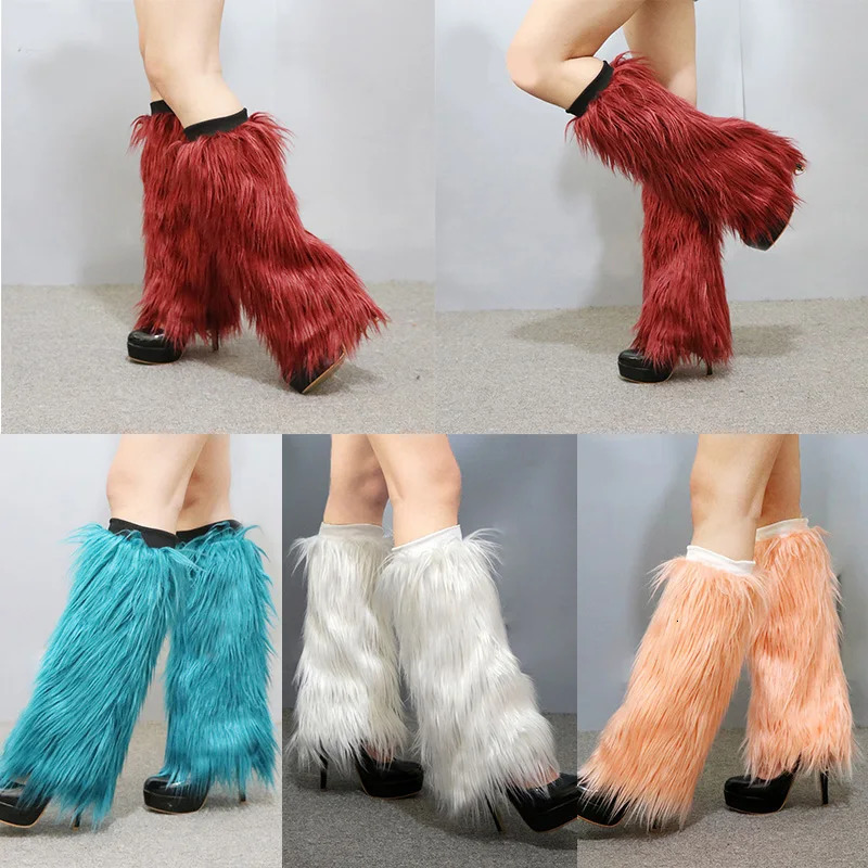 Winter Warm Plush Foot Cover Fluffy Furry Boot Covers for Women Thickened Wool Long Boot Leg Socks Sleeve Sexy Stage 241031