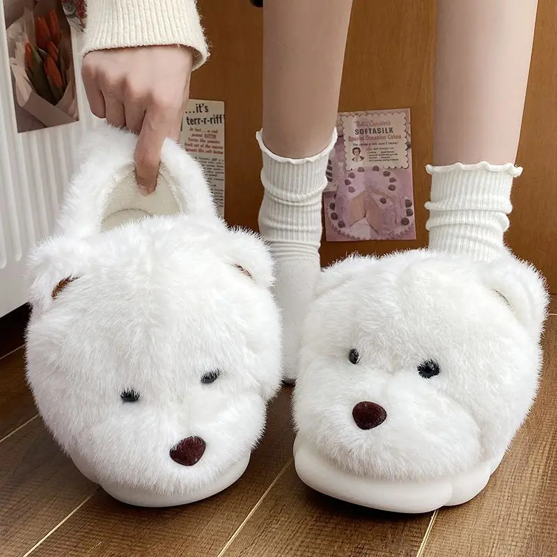 Winter Comfort Cotton Slippers Plush Bag Heel Home EVA Platform Bear Womens Indoor Warm Shoes 241031