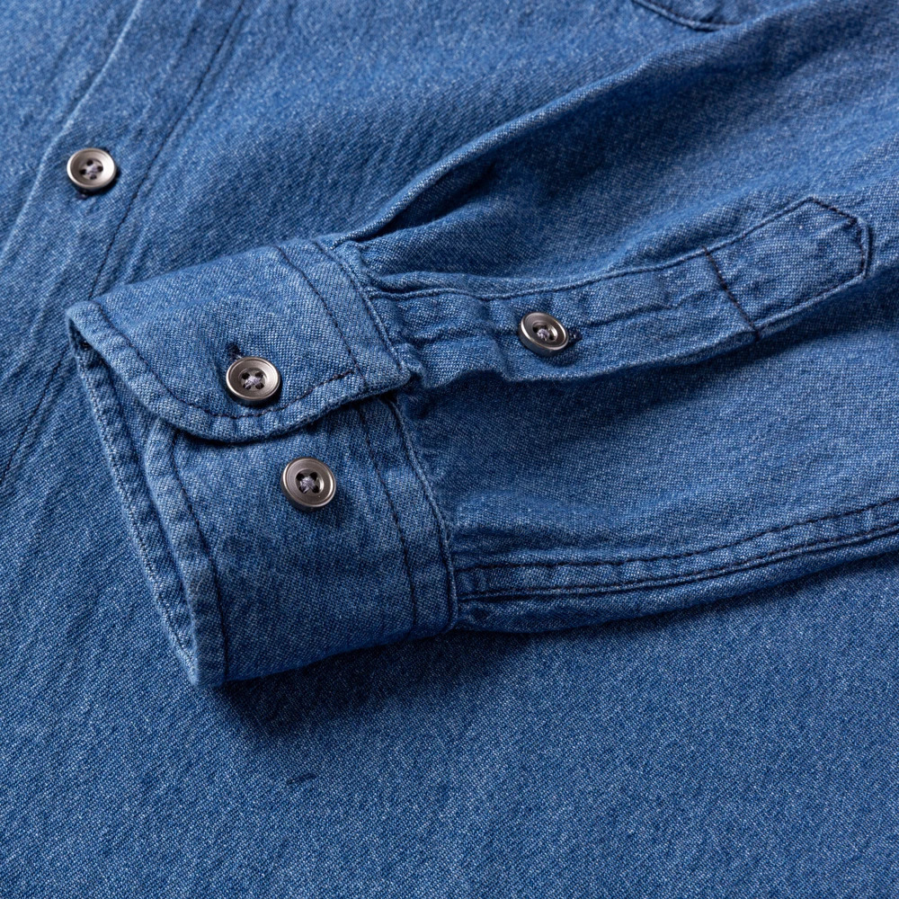 Mens 100% cotton Western style denim pocket shirt long sleeved standard suitable for comfortable durable soft casual washable durable work shirt 24103