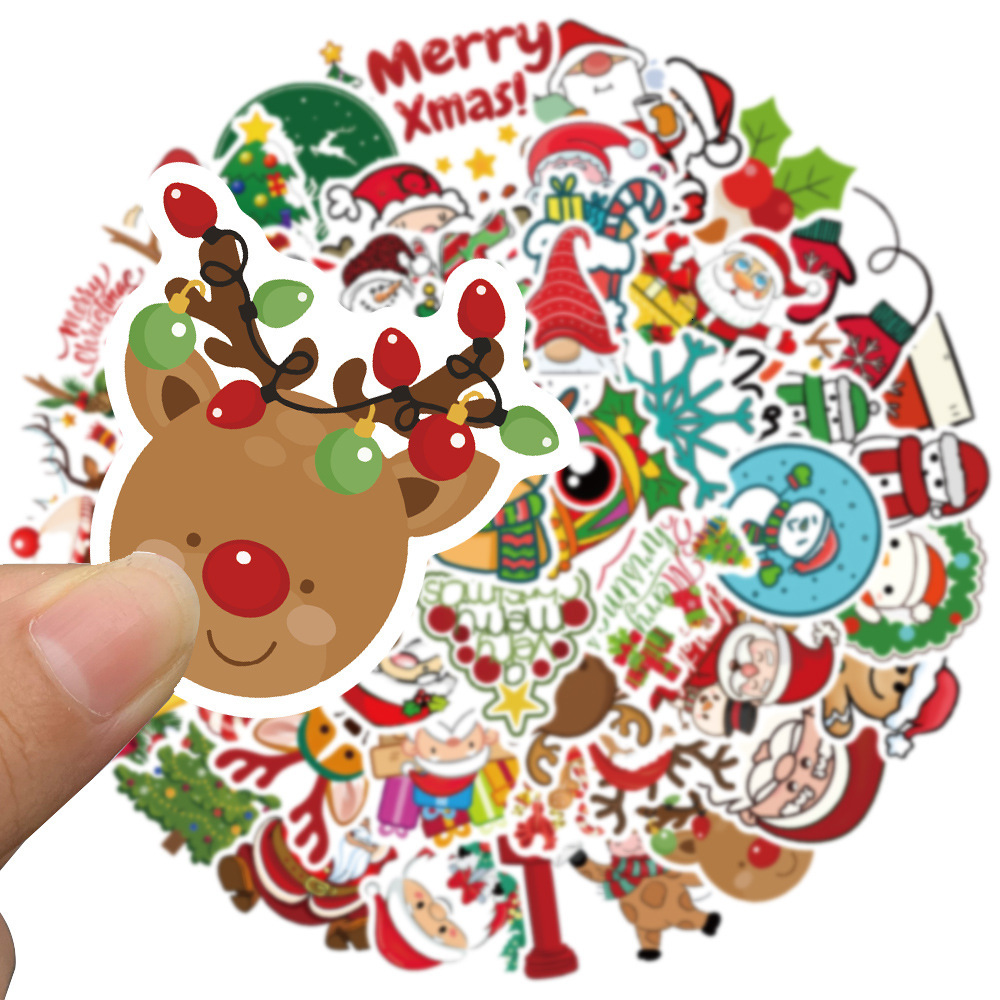 New 100Pcs Cartoon Christmas Tree Graffiti Santa Claus Skateboard Portable Guitar Waterproof Gift Toy Sticker Wholesale