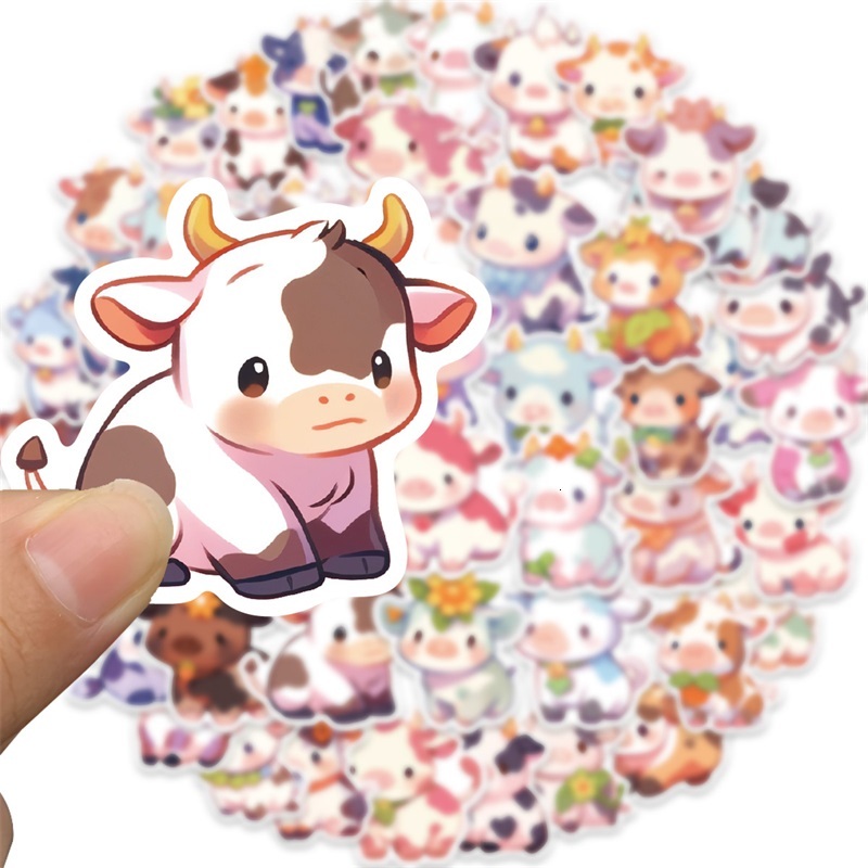 New 10 30 50Pcs Cute Rainbow Cow PVC Sticky Sticker Aesthetic DIY Korean Stationery Decoration Scrapbooking School Supplies For Kids