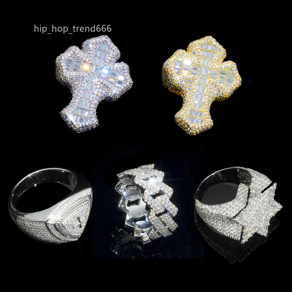 Wholesale 14K 18K Gold Vvs Moissanite Cross Men Ring Hip Hop Style Iced Out 925 Silver Diamond Cuban Link Six-pointed Star Rings
