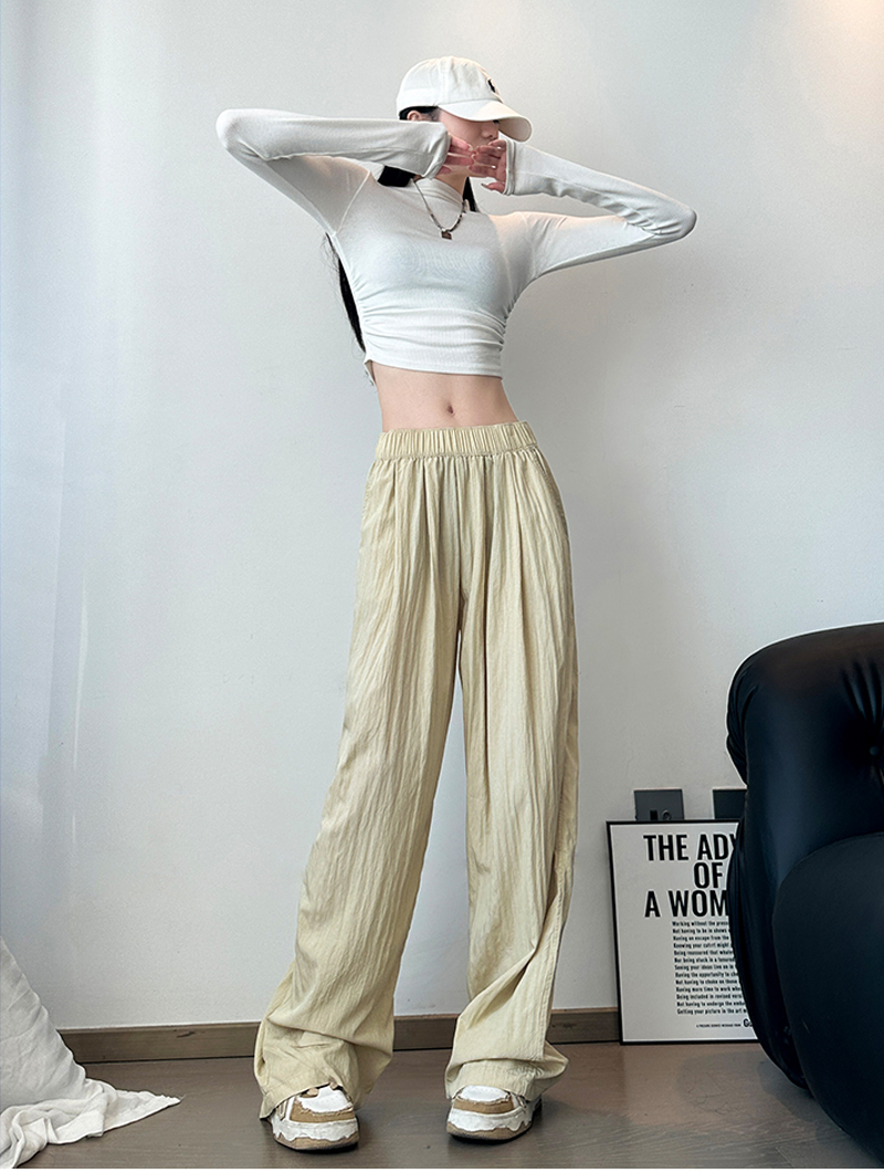Dynamic girls Japanese lazy style summer models Yamamoto leisure loose high-waisted draping thin ice silk wide-leg straight trousers