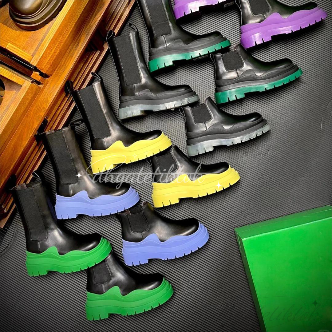 Fashion designer Tire Chelsea boots Chunky Half Ankle Boot Luxury Wave Webbing Booties Leather bvFashion Women Martin Shoes Platform Sneakers size 35-45