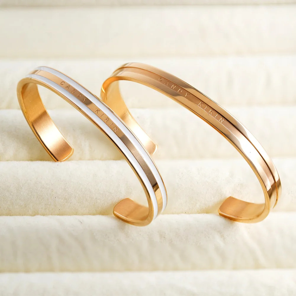 Simple and fashionable stainless steel C-shaped open bracelet with rose gold color plated couple DW mens bracelet 241030