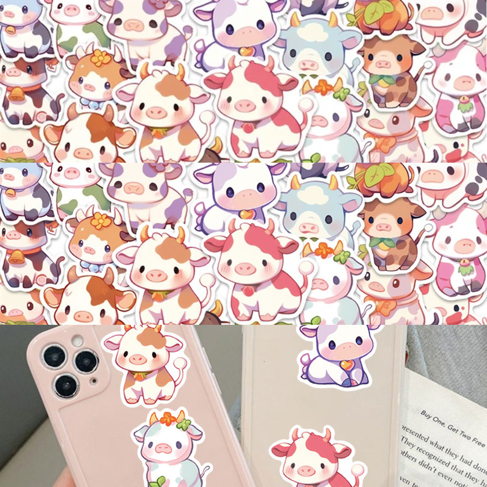 New 10 30 50Pcs Cute Rainbow Cow PVC Sticky Sticker Aesthetic DIY Korean Stationery Decoration Scrapbooking School Supplies For Kids