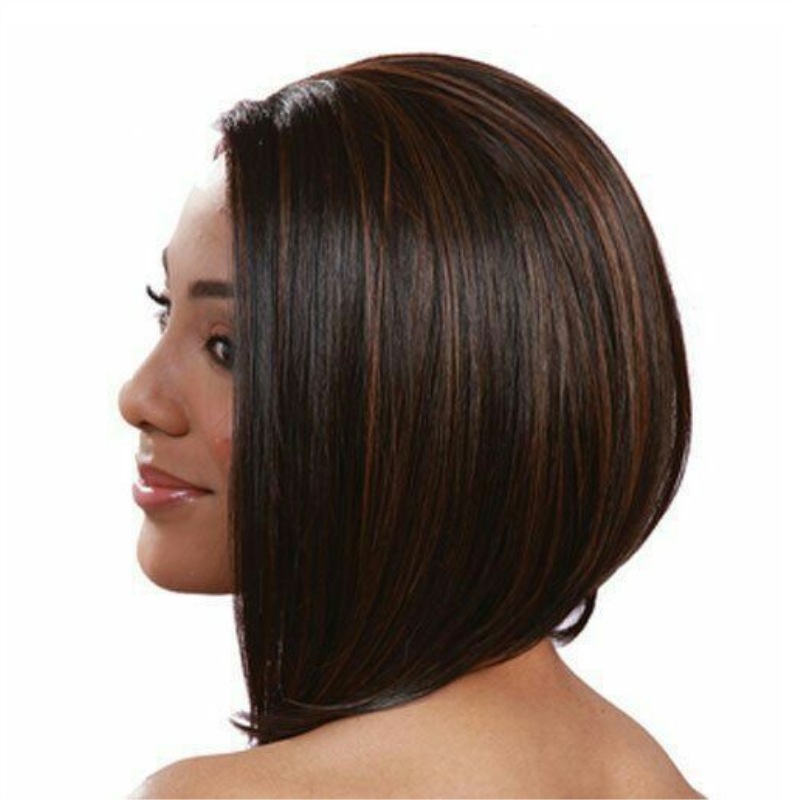 Fashion ladies short bob haircut face-shaping medium-length straight hair side-parted bangs hair