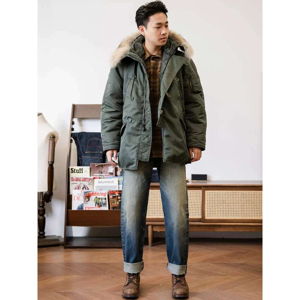 Red Tornado Type N-3B Snorkel Parka Winter Men's Mid Length Insulated Coat With Fur Collar