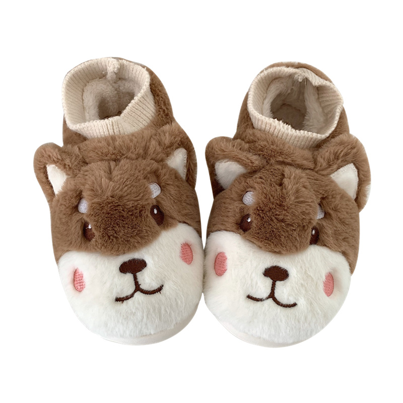 Female winter personality cartoon puppy fluffy cotton slippers Warm and interesting shoes for home bedroom in winter