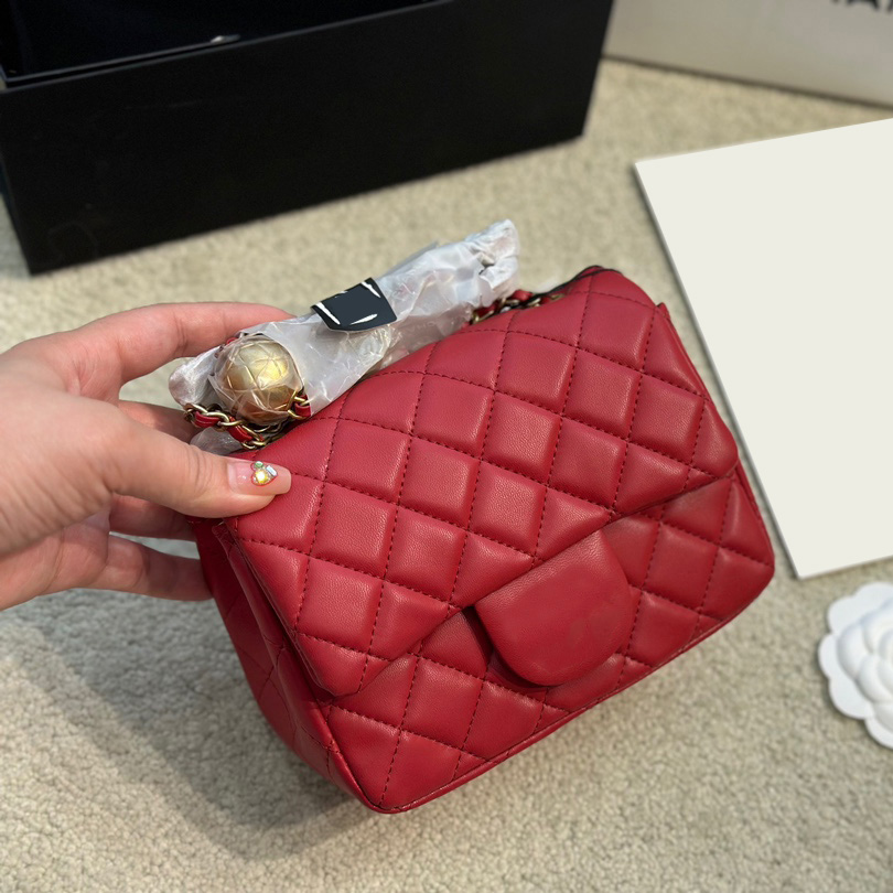 French Womens Classic Mini Flap Sqaure Quilted Bags Lambskin Real Leather Gold Metal Hardware Matelasse Chain Turn Lock Cosmetic Case Handbags 17CM 8 Colors