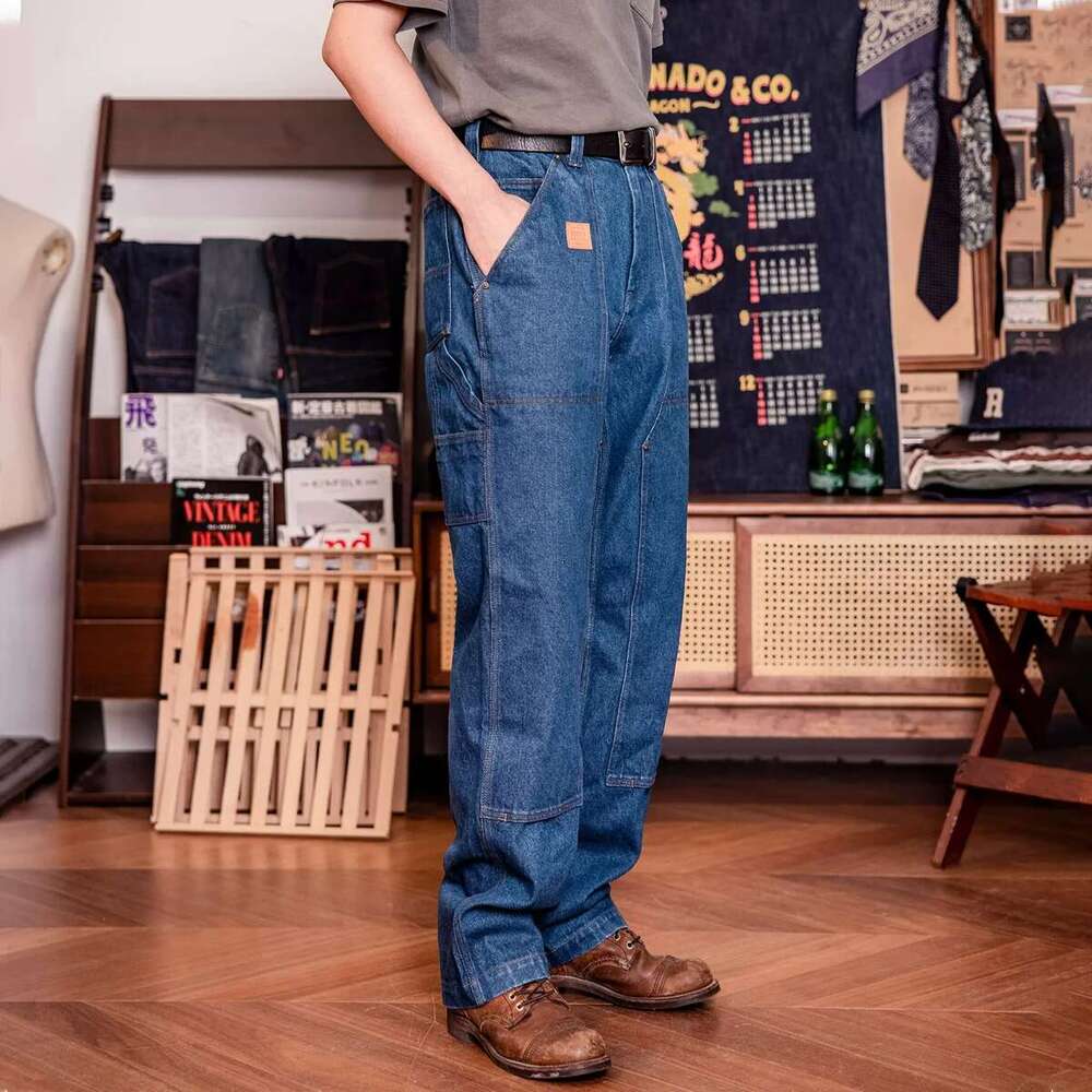 Red Tornado Classic Workwear Style Double-Front Denim Pants Straight-Leg Cargo Carpenter Trouser