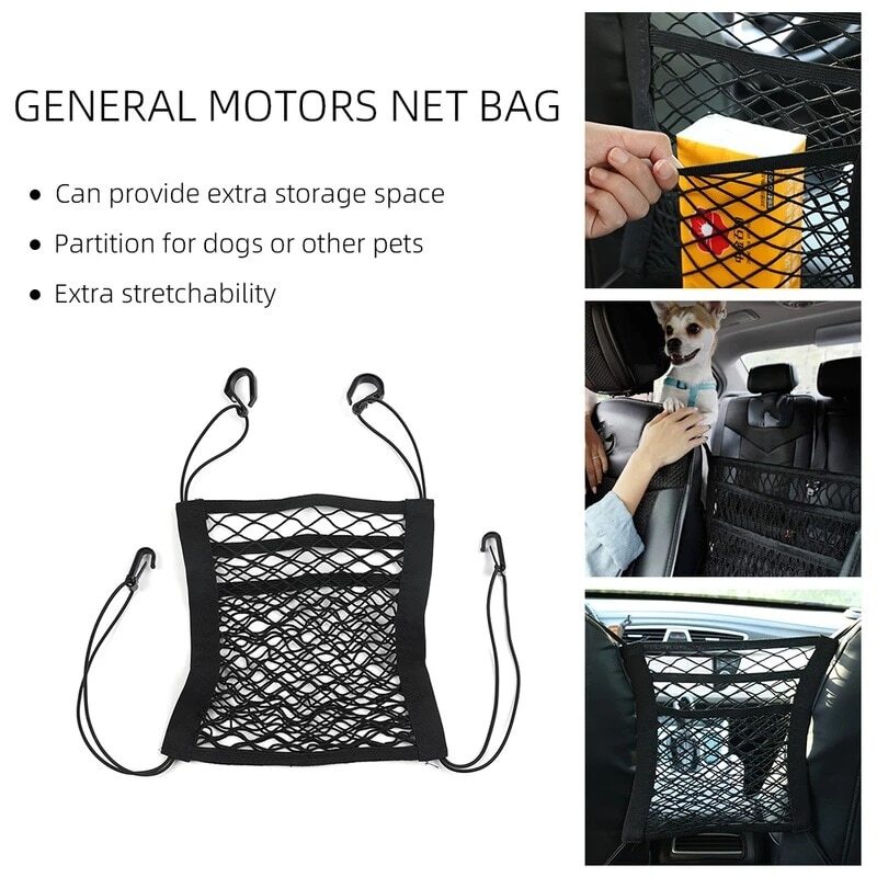 New 1Pc Black Three Layer Stretchable Elastic Storage Bag Car Pet Protective Net