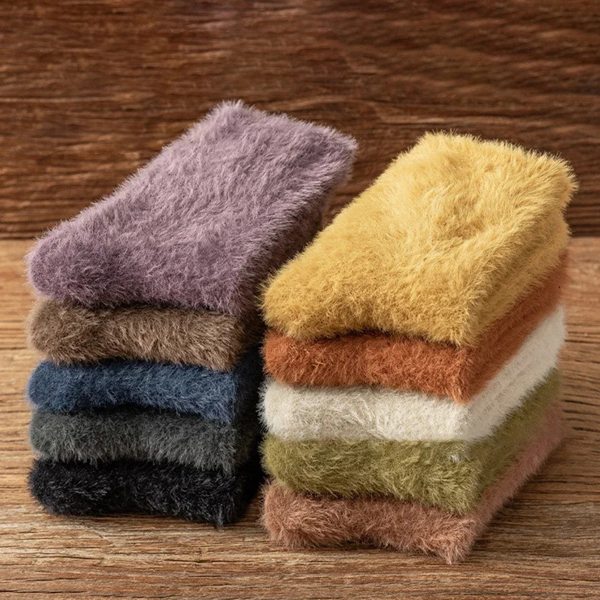 Women Winter Warm Soft Fluffy Socks Solid Thermal Snow Socks Mink Fur Seamless Short Fuzzy Slippers Socks Calcetines Mujer 241031