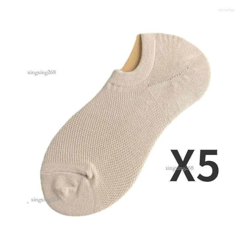 Men's Socks 5 Pair Set Cotton Mesh For Men No Show Invisible Low Cut Summer Silicone Thin Sock Non-Slip Breathable Ankle Comfortable