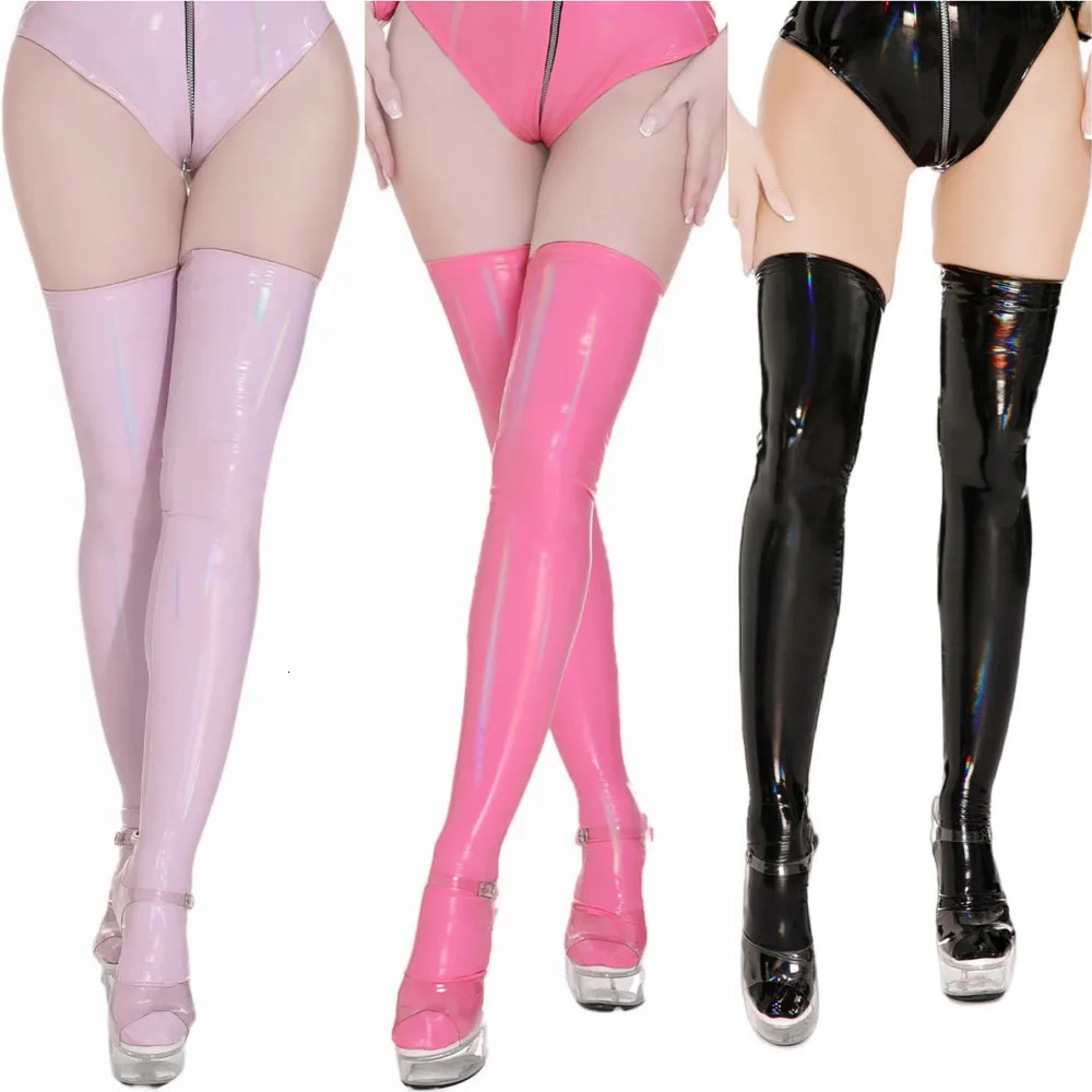 Exotic Womens Oil Shiny Stockings PVC Latex Stockings Sexy Fetish Long Middle Socks Club Wear Cosplay Costumes Wear with Socks 241031