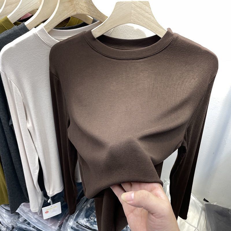 Designer Modal Threaded Long Sleeve T-shirt with Bottom Coat Women's Spring and Autumn New Versatile Slim Fit Top for Outerwear