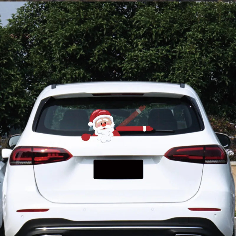 New Decorate Christmas Santa Claus Waving Sticker Car Windshield Decal Tags Rear Wiper Stickers Cute Auto