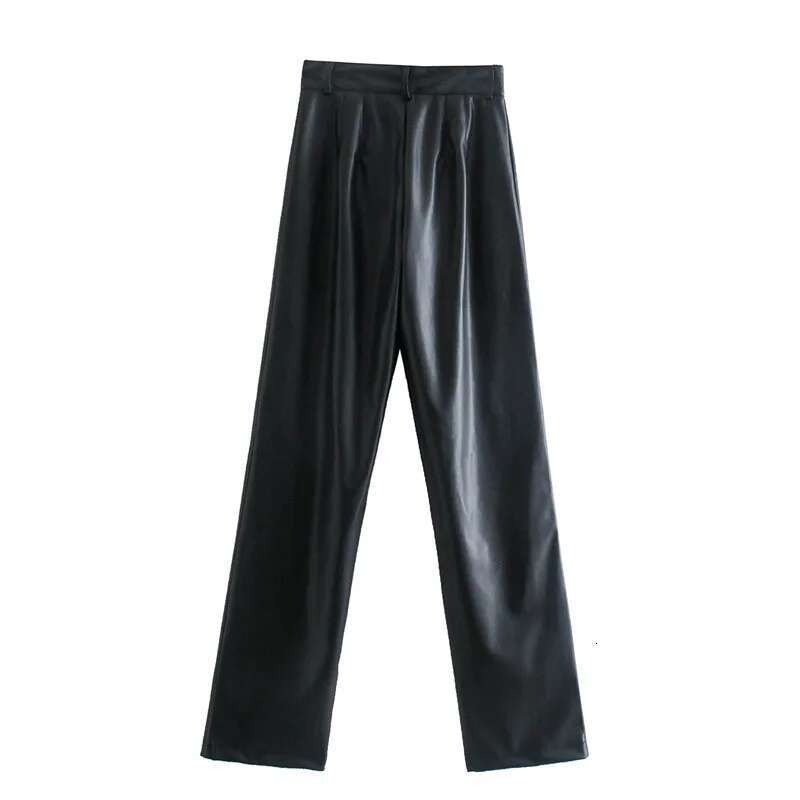 Laxsesu For Women Faux Leather Casual Straight Autumn 2024 New Retro Fashion High Waist Trousers Women's Y2k Pants