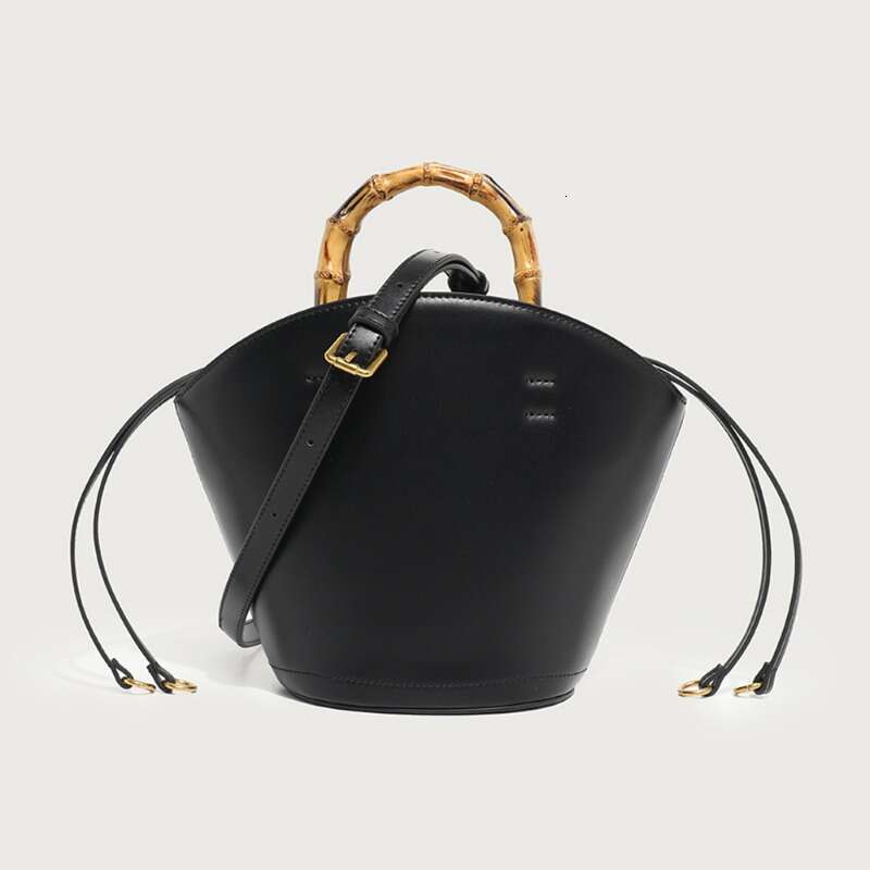 2024 New Spring/Summer Niche Design Bamboo Handle Vegetable Basket Bucket Bag Single Shoulder Diagonal Cross Handbag