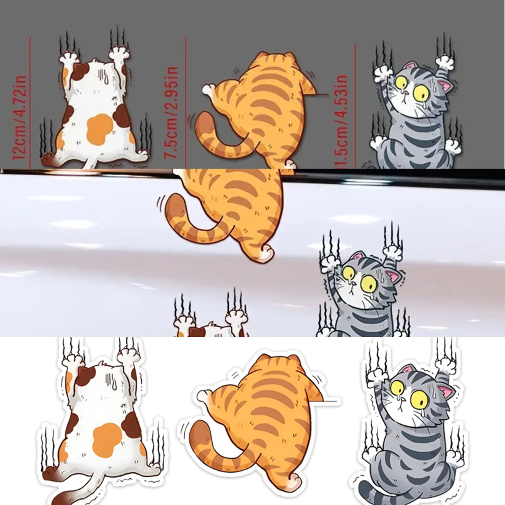 New Quirky Cat Cartoon Car Decal Glossy Glittered Seldhesive Animal Sticker