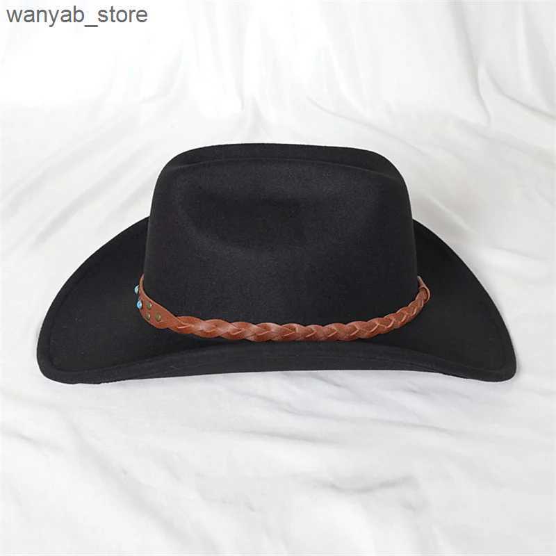 Stingy Brim Hats Big Eave Western Cowboy Hat Treasure Road Knight Hat Upset Top Hat Mens Roll Eave Top Hat Jewel Decoration Sombrero Hombre Caps L2409